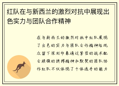 红队在与新西兰的激烈对抗中展现出色实力与团队合作精神